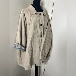 Beige Faux Suede Swing Coat with Printed Lining